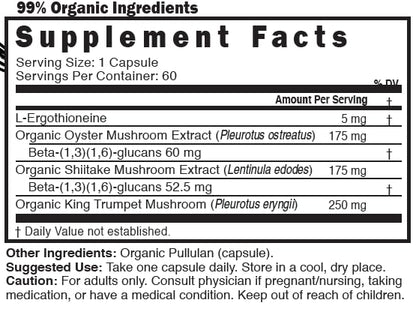 Nutri L Ergothioneine Supplements With Mushroom Complex – 5mg L-Ergothioneine & 600mg Organic Mushroom Extracts