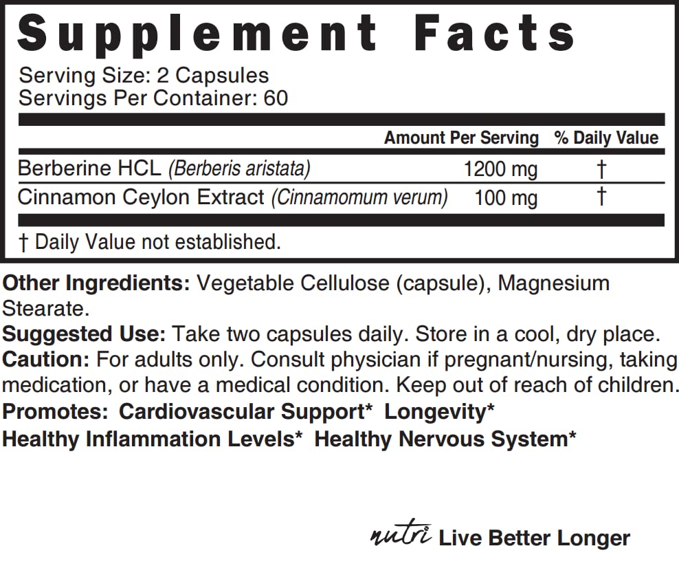 Nutri Berberine+ Supplement With Ceylon Cinnamon 1300mg