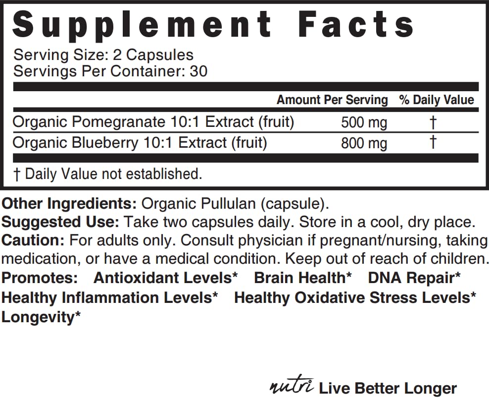 Nutri Blueberry & Pomegranate 10:1 Extracts 1300mg – ORGANIC