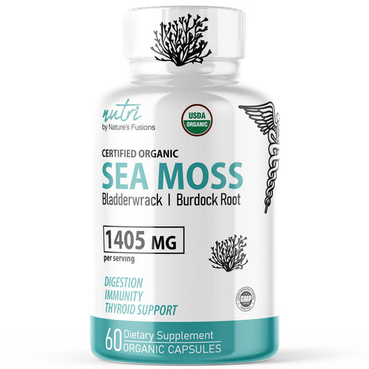 Nutri Sea Moss With Bladderwrack, Burdock & Black Pepper, 60 Count – Organic