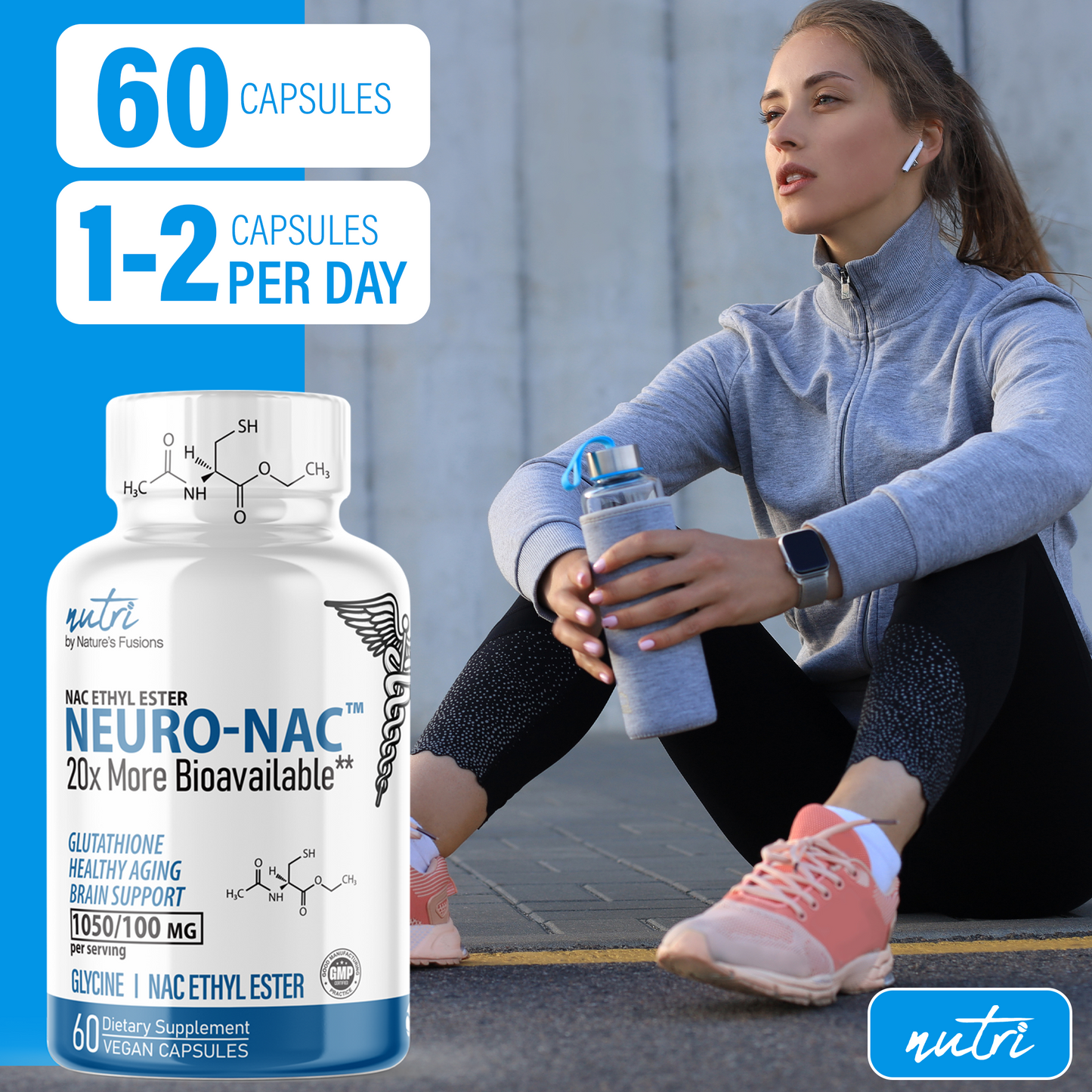 Nutri Neuro NAC: NACET N-Acetyl L-Cysteine Ethyl Ester With Glycine, Molybdenum & Selenium, 60 Count